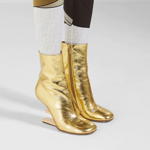 Fendi First Gold nappa leather high-heel boots Sz 38.5 NWB - Picture 3 of 7